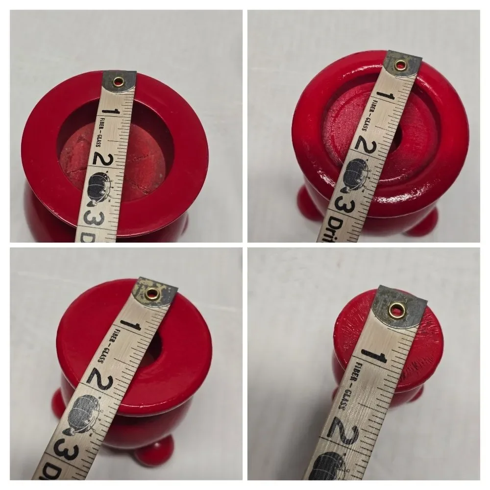 Vintage Scandinavian Swedish Wooden Red Topper Candlestick Candle Holder Set